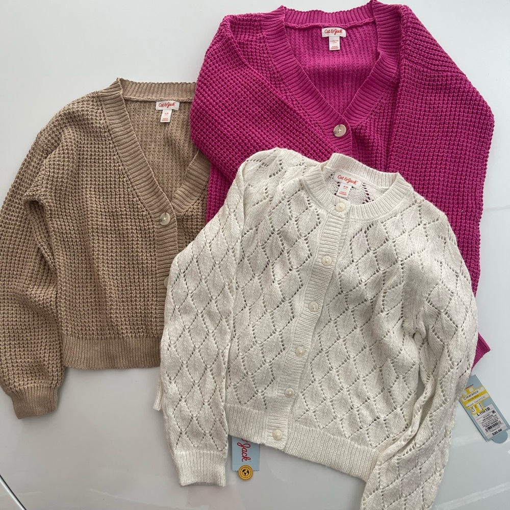 Cat & Jack Cardigans - Fuchsia, Cream, and Tan